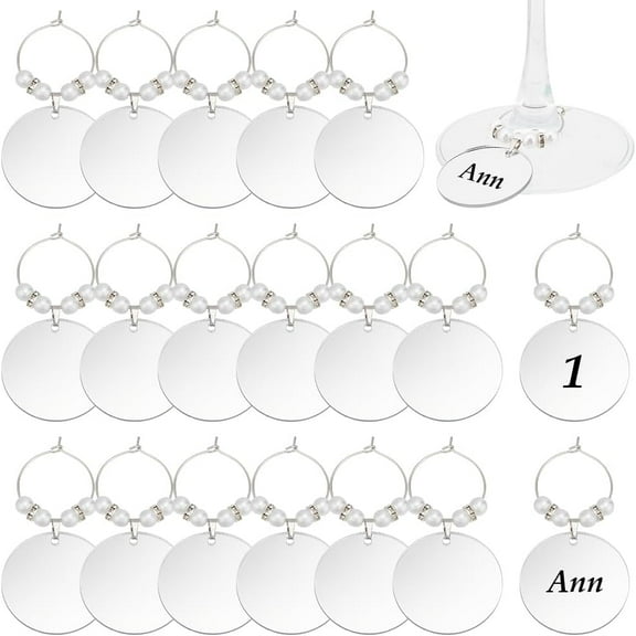 24pcs Acrylic Wine Glass Charms Sliver Wine Glass Name Tags Round Drink Markers