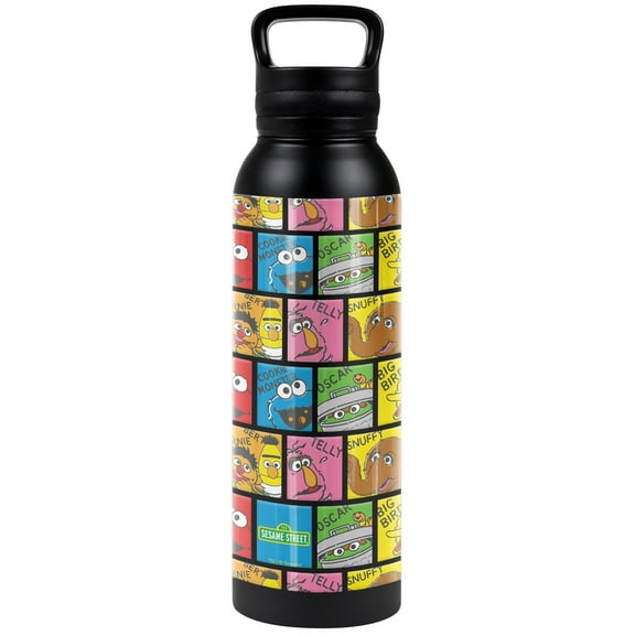 Sesame Street Official Named Blocks 24 oz Insulated Canteen Water Bottle, Leak Resistant, Vacuum Insulated Stainless Steel with Loop Cap