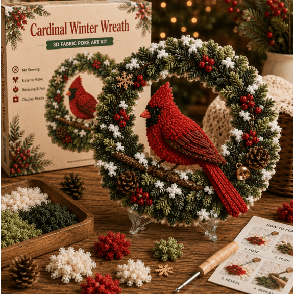 Cozy Nature 3D Fabric Poke Art Kit, No-Sew DIY Fiber Craft for Adults and Families, Seasonal Table Centerpiece Decoration