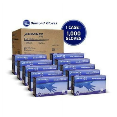 Diamond Gloves Advance Powder-Free Soft Nitrile Industrial Gloves, Blue, 4 mil, Large, 1000 Count