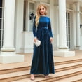 thumbnail image 4 of Vestido Elegante de Terciopelo con Cinturón, Plisado, de Larga, para Cóctel, Formal, Boda, Invitada, Corte A Azul XXL, 4 of 9
