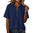 thumbnail image 6 of Oksale Cotton Tshirt Women Casual Snap Button Up Summer Tops Cozy Lightweight Short Sleeve Vacation Clothes Navy S, 6 of 7