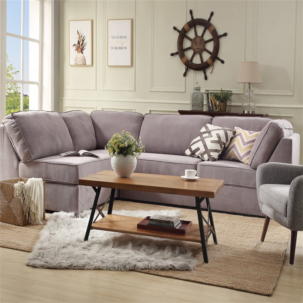 Private Jungle 43" Metal Legs Rustic Coffee Table, Round Side End Table with Solid Wood Tabletop