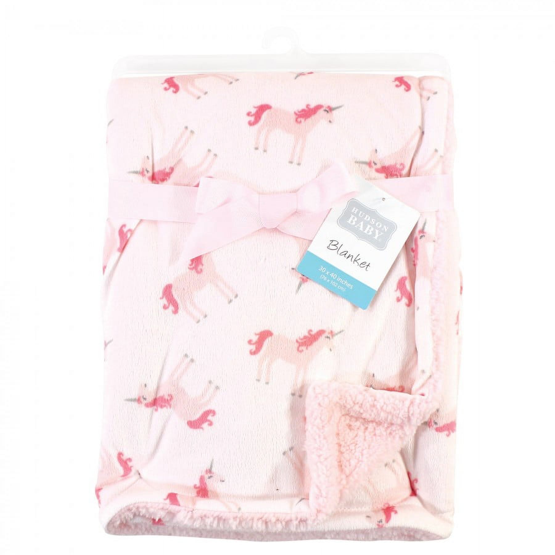 Hudson Baby Infant Girl Plush Blanket with Faux Shearling Back, Unicorn, One Size