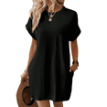 thumbnail image 1 of Vestido Holgado de Corta con Cuello Redondo y Bolsillos, Color Liso, Negro, Talla XL, 1 of 4
