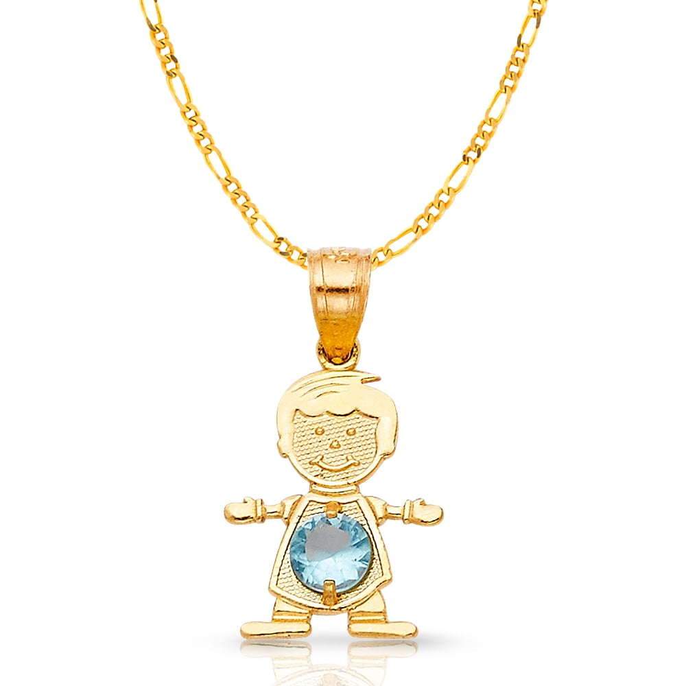 The Kids Collection 14K Yellow Gold Boy with Light Green CZ August Birthstone Charm Pendant