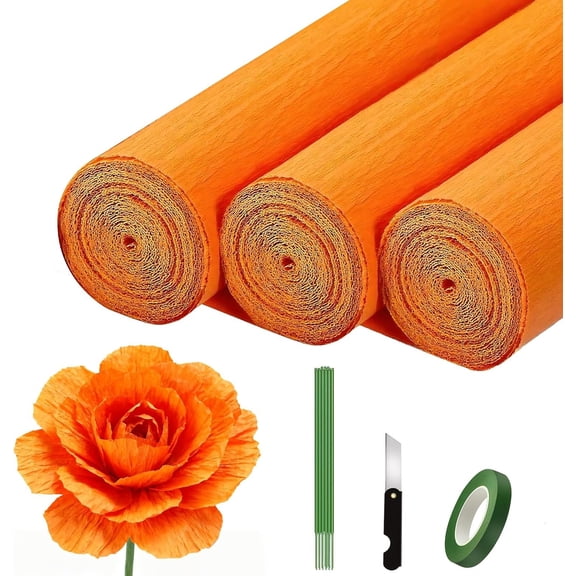 Crepe Paper Roll (9.8Inch x 8.2Ft/3Rolls), Heavy Papel Crepe Set Multi-Color, Crepe Paper for Birthday Wedding Party Decoration DIY Craft (Orange)
