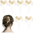 thumbnail image 1 of 6 piezas de horquillas para el cabello SSuperp con perlas doradas y diamantes de imitación, 1 of 5