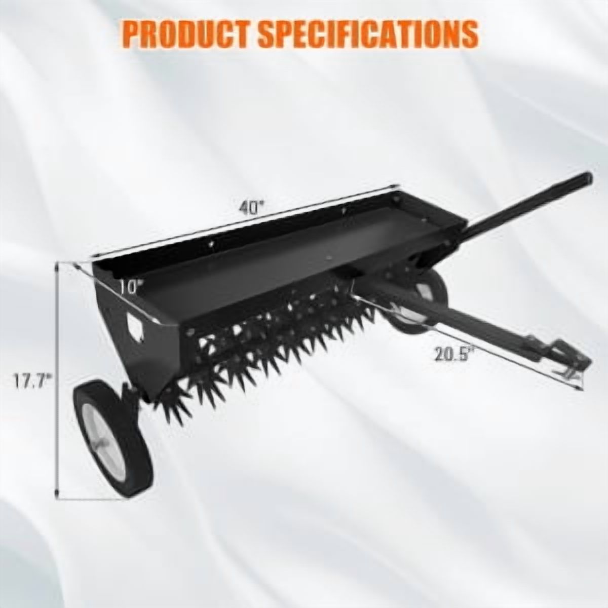 Historyli Tow Behind Aerator, 40Inch, with Transport Wheels, Steel Teeth, Tray, Black