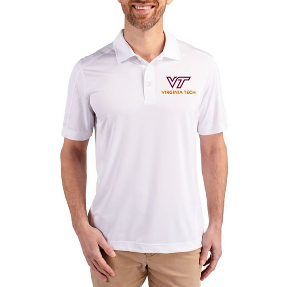 Men's Cutter & Buck White Virginia Tech Hokies Prospect Eco Textured Stretch Recycled Polo