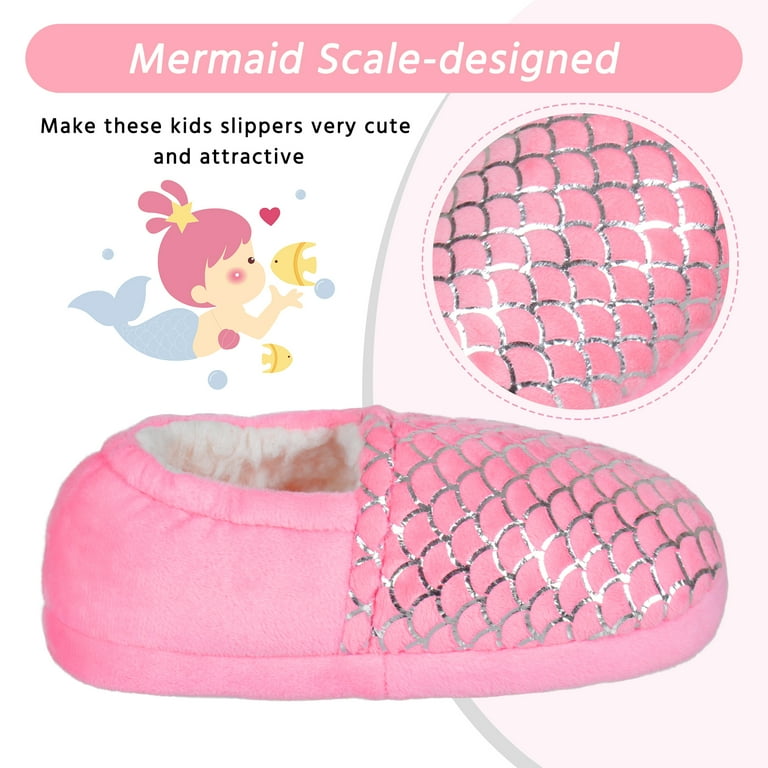 Berhood Girls Warm Plush Fuzzy Slippers, Memory Foam, Pink, Big