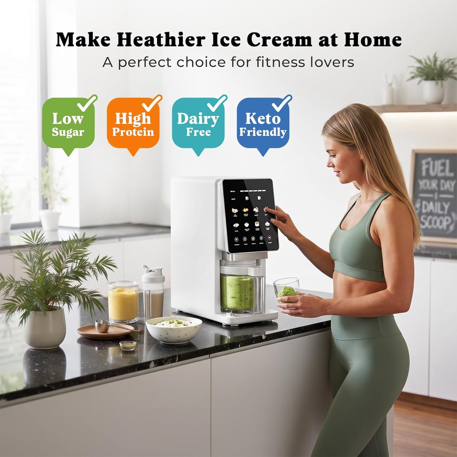 Baotree Ice Cream Maker | 11-in-1 Create Frozen Desserts, Sorbet, Milkshakes, Yogurt & More | Includes Three 20 oz Pint Containers with lids (White)