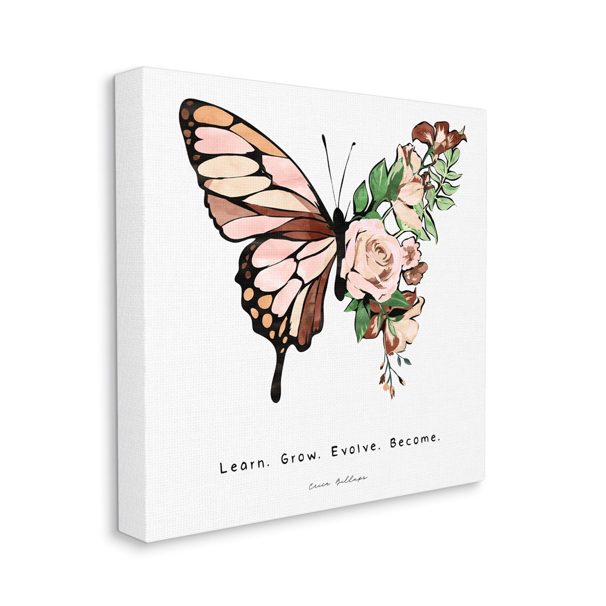 Stupell Industries Learn Grow Evolve Become Motivational Children's Diversity Butterfly, 24 x 24,Design by Erica Billups