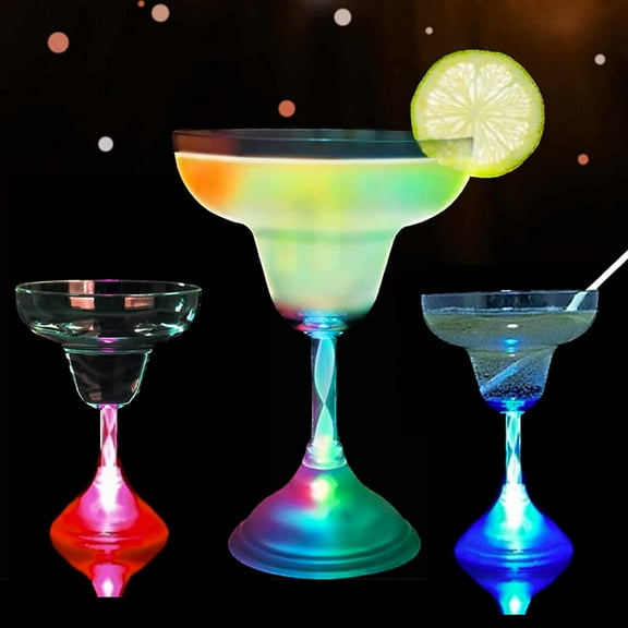 4 Packs Flashing Light Up Plastic Margarita Cocktail Glasses, LED Color Changing with 7 Colors and Rainbow Mode