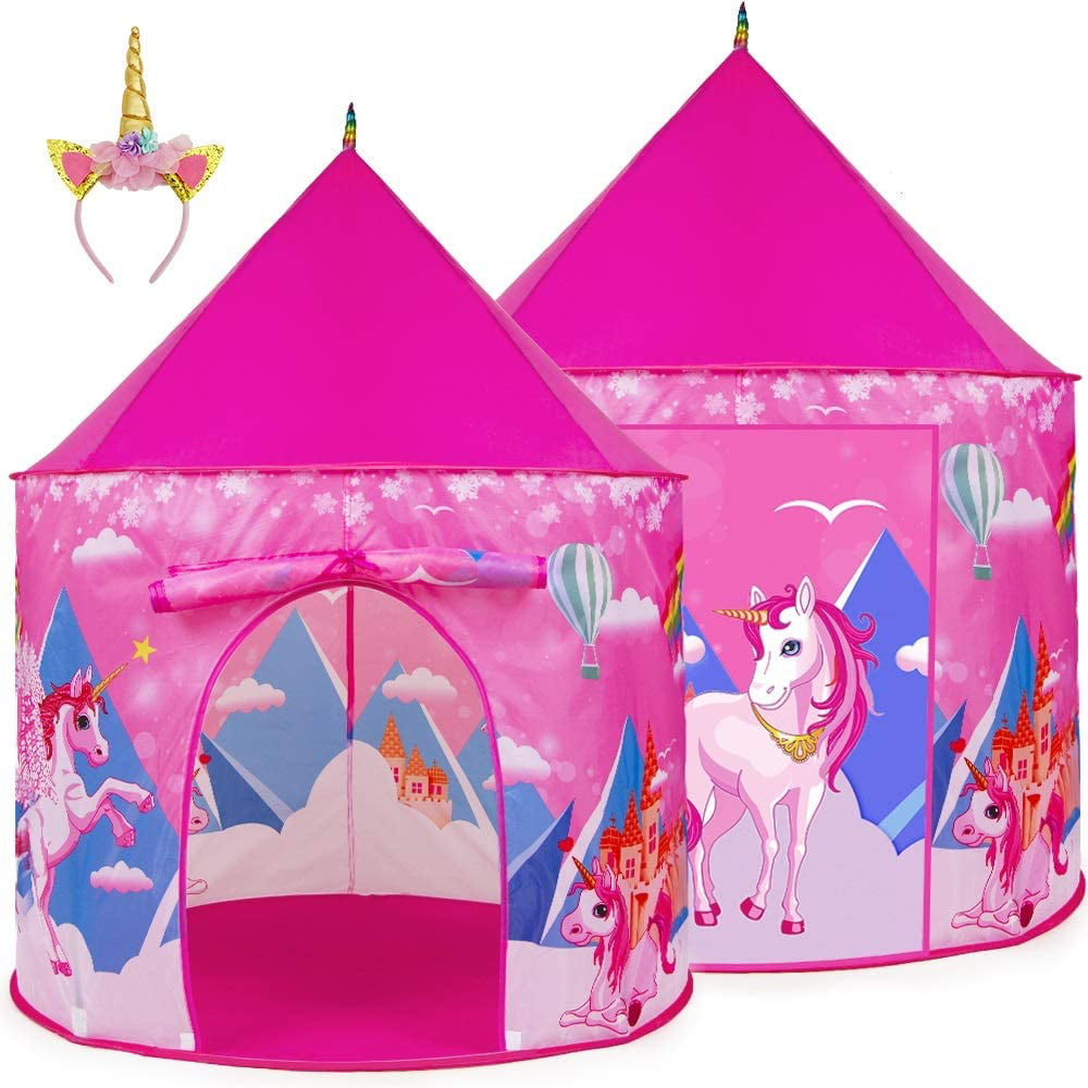 SUNMY Deluxe Dinosaur Dream Bed Tent Pop Up Play Tent Folding Castle Playhouse for Girls Boys Birthday Gift