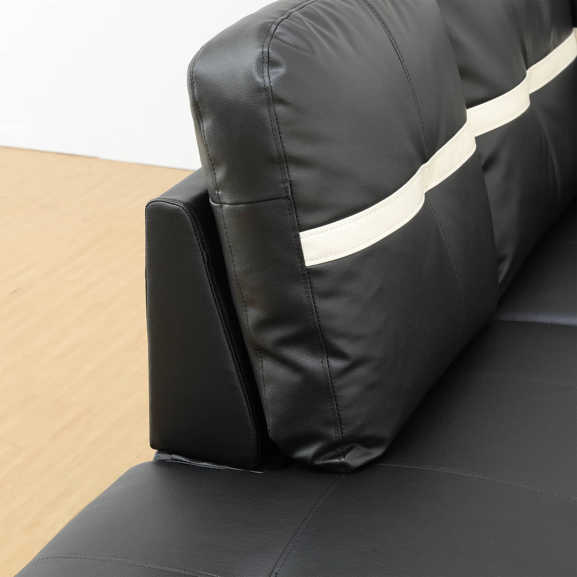 MAYEERTY L-Shaped Sectional Sofa with Storage Ottoman, Semi PU Synthetic Leather Couch Set for Living Room,Black and White