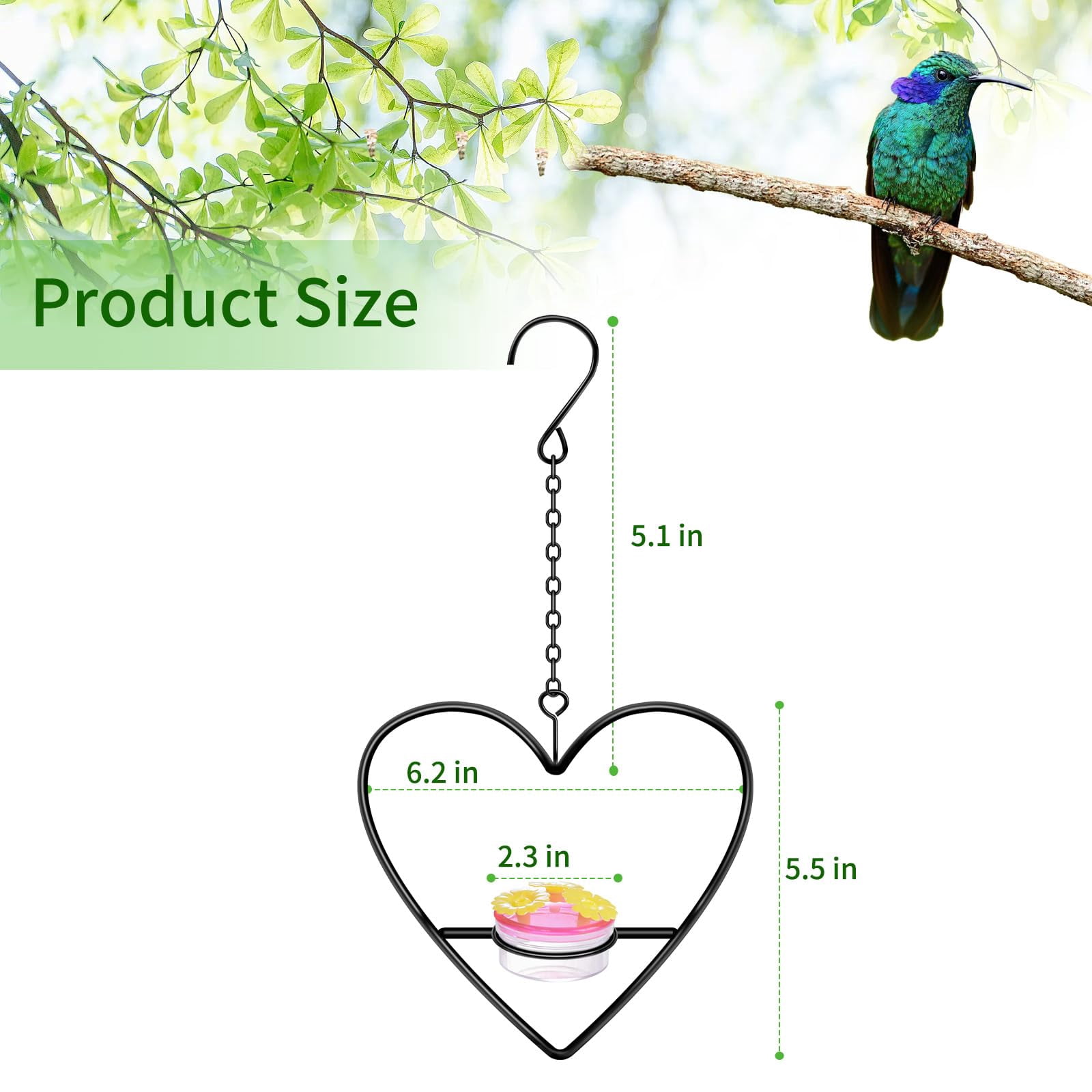 3 Pcs Hummingbird Feeders for Outdoors Hanging, Metal Nectar Feeders Circular Heart for Outdoors Hanging Ant and Bee Proof for Outside Garden, Backyard, Patio & Deck (Heart Shaped)