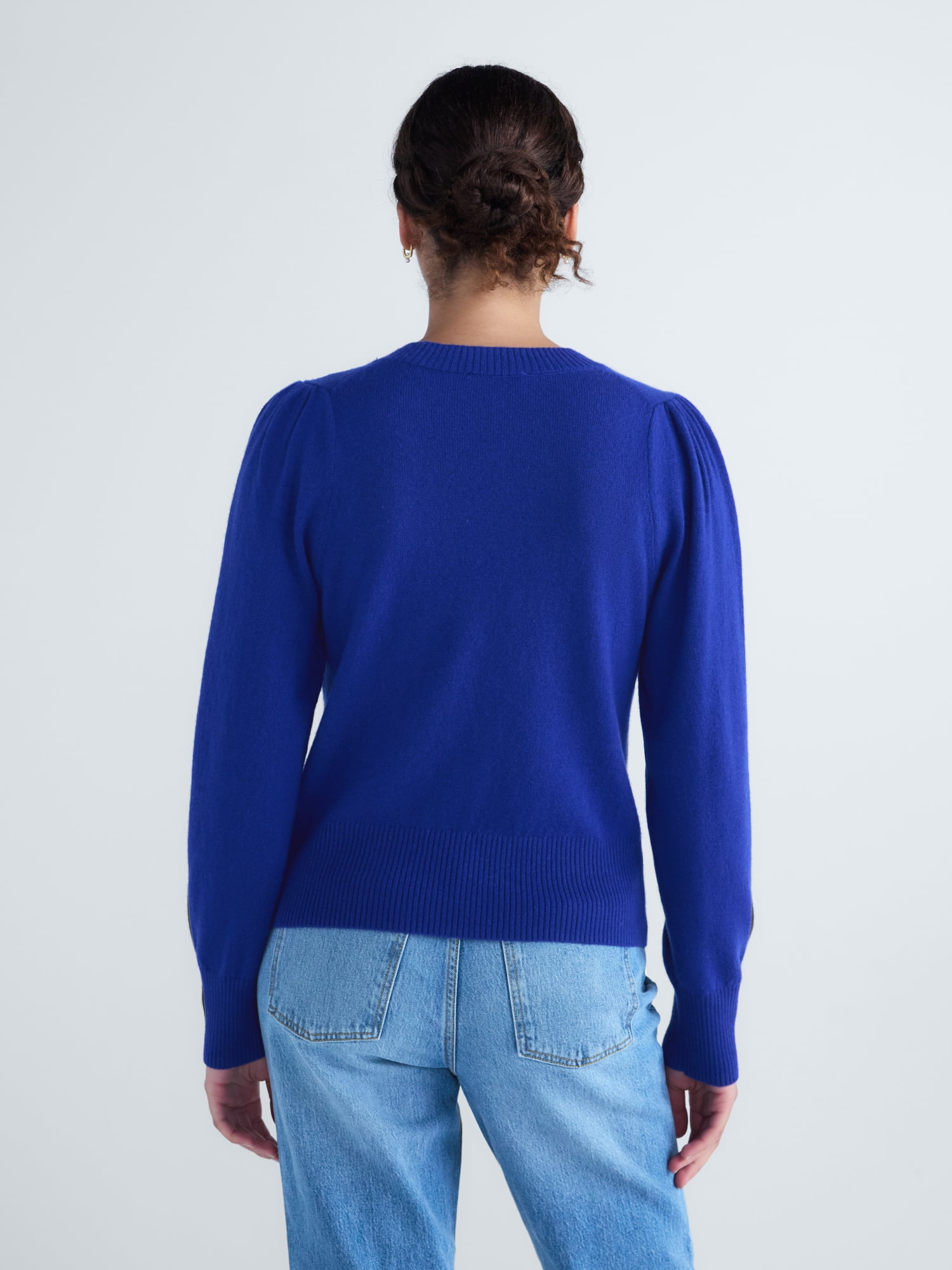 Free Assembly Women's and Plus Cashmere Sweater with Puff Sleeves, Midweight, Sizes XXS-4X