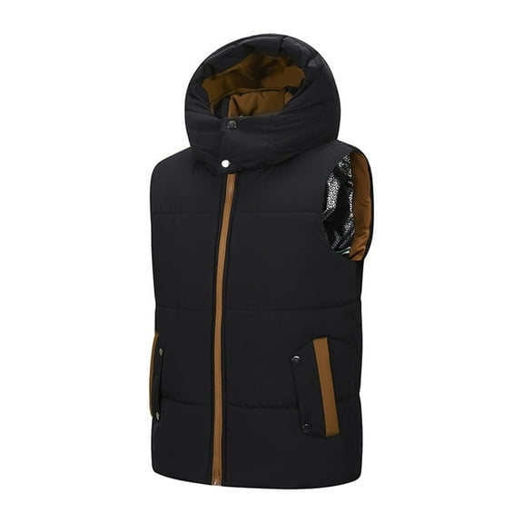 OGLCCG Men's Hooded Puffer Vest Winter Thermal Full Zip Sleeveless Down Jacket with Pockets Causal Solid Color Warm Outerwear
