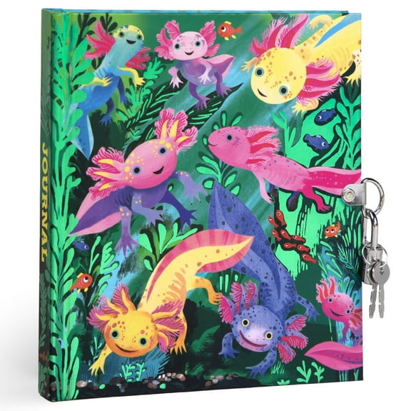 eeBoo: Axolotl Journal - Includes Lock & Keys, 176 Lined Pages, Stetch & Take Notes, 6.25 x 5.5", Foil Cover Salamander-Themed Diary, Kids & Teens