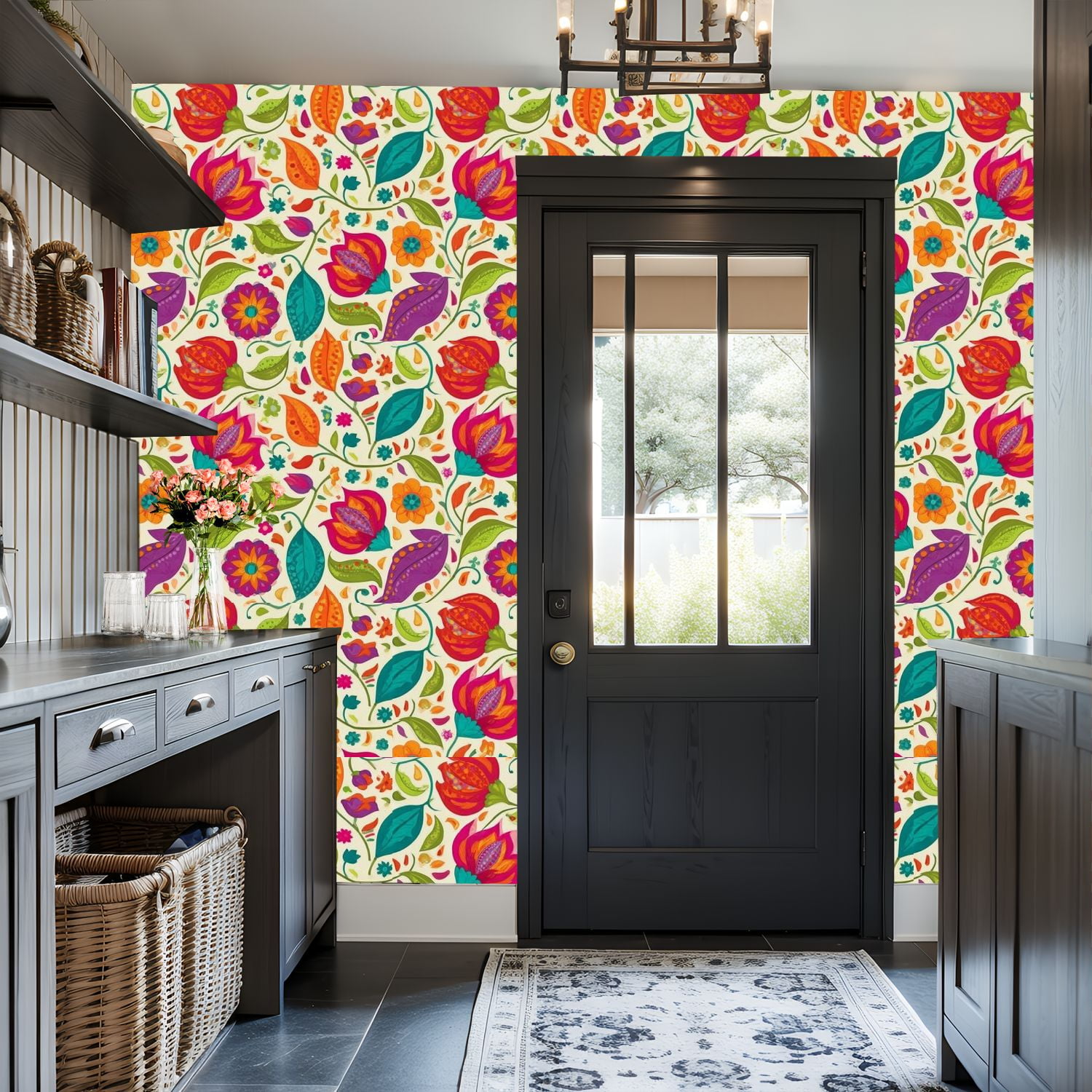 Paisley Peel and Stick Wallpaper 17.7in x 9.8ft Colorful Floral Vibrant Flowers Leaves Cream Contact Paper Vinyl Waterproof Self Adhesive Wall Paper for Bedroom Shelf Cabinet Renter Friendly