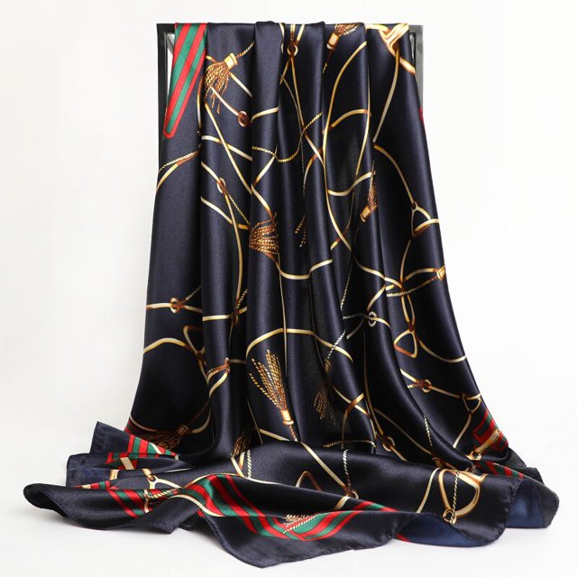 Bufanda de seda versátil para mujer, chal grande con estampado Floral, estolas cuadradas, bandana de marca de lujo, silenciador, 90x90cm qiuyongming unisex