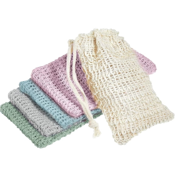 5 Pieces Soap Saver Bag Natural Sisal Exfoliating Soap Pouch for Foaming and Drying The Soap Bars Shower Soap Bag ,6x4inch