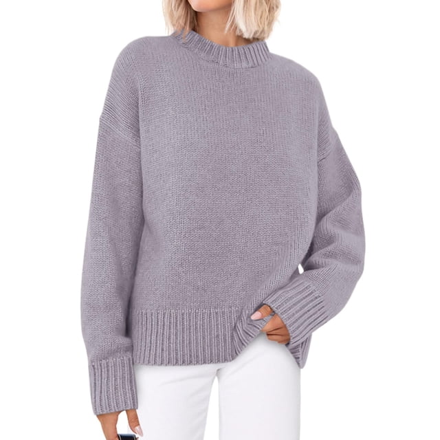 Suéter PRETTYGARDEN Cuello Redondo Manga Larga Tejido Acogedor Gris Morado Talle S