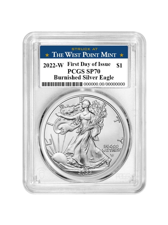 2022-W Burnished $1 American Silver Eagle PCGS SP70 FDOI West Point Label