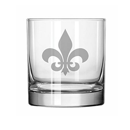 Fleur De Lis Etched Glass - 11 oz Rocks Whiskey Highball Glass Fleur-de-lis