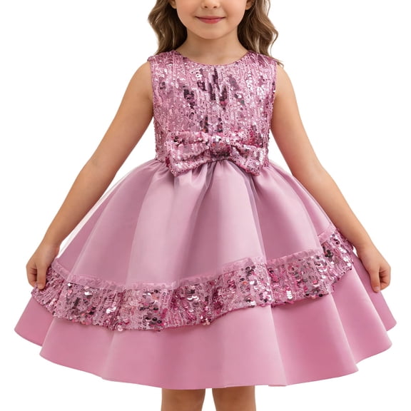 Girls Sleeveless Sequin Bow Dress Tutu Party Gown Performance Outfit Summer Formal Occasion Wear Girls Summer Dress Cassual Formal Dresses Cute Sun Dresses