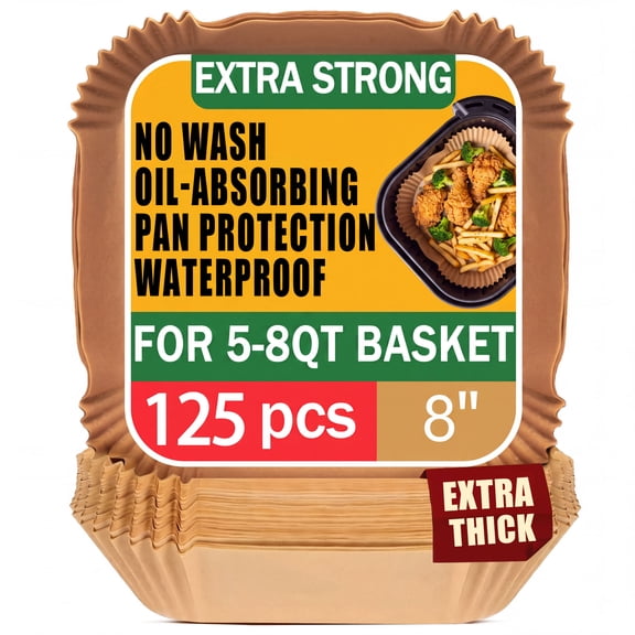 Air Fryer Paper Liners, 125Pcs Air Fryer Disposable Liners | Non-Stick and Oil Proof for Easy Cleanup, 8" Square for 5-8 qt Basket by Tilnce