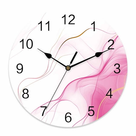Wall Clock Pink Water Ripple Clocks PVC Silent Non-Ticking Battery Operated Decorative Marble Modern Art Round Clock for Home Living Room Kitchen Bedroom Office School Wall Decor 14 Inch