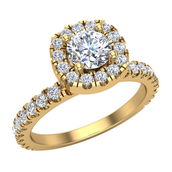 Petite Engagement Rings for Women Round Brilliant Halo Diamond Ring 18K Gold 1.05 CT TW (G,SI)