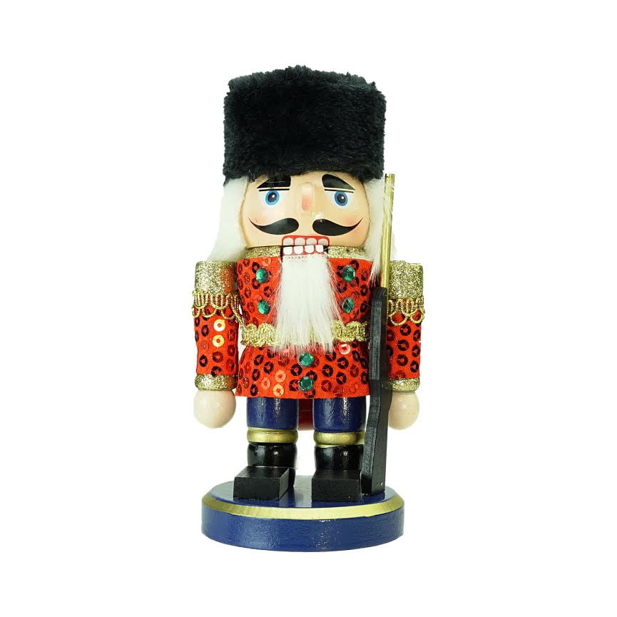 7.25 Red and Blue Chubby Wooden Christmas Nutcracker Soldier with Rifle
