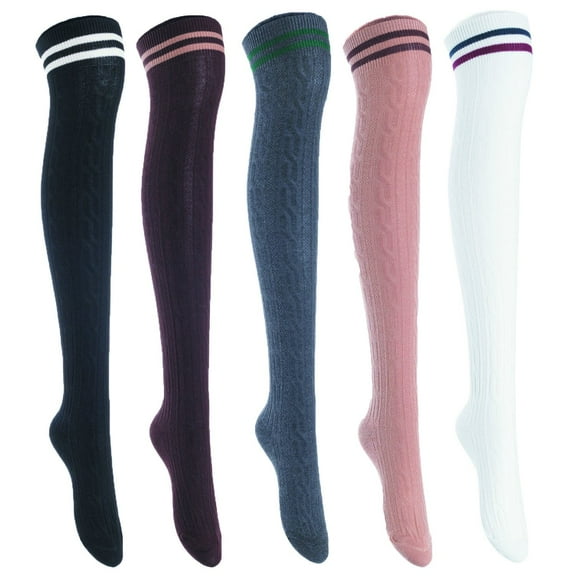5 Pairs Awesome Women Thigh High Cotton Boot Socks. Comfortable, Durable Knee High Socks Size 6-9 Black, Coffee, Dark Grey, Khaki, White T1023-5c1