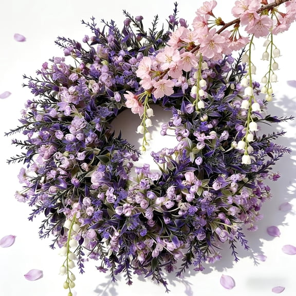 Lavender & Eucalyptus Wreath for Front Door, Porch, Window - Artificial Greenery Outdoor Wreath for Home, Farmhouse Decor - Spring, Summer, Fall, All Seasons (Purple)