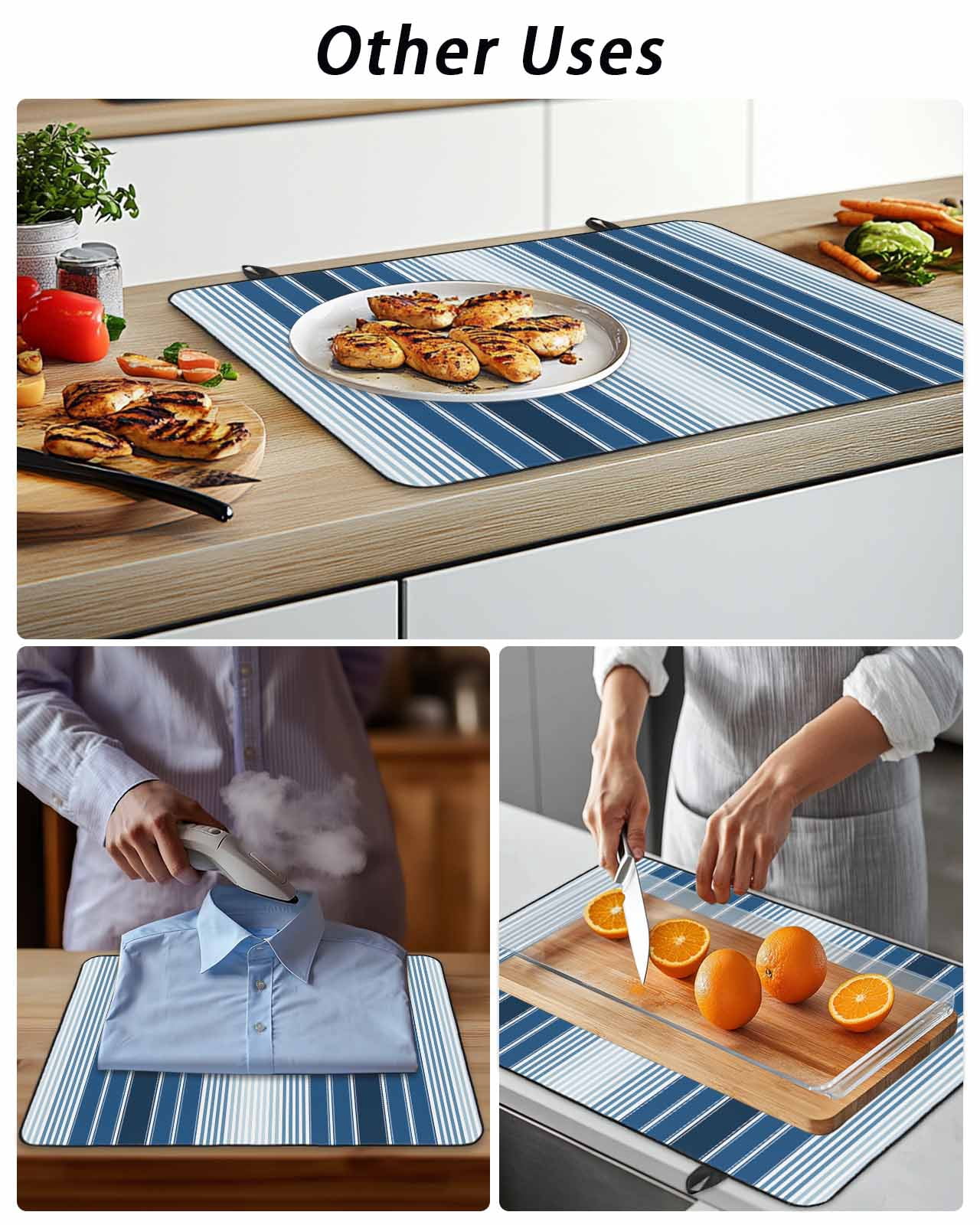 Stove Top Covers for Electric Stove, Navy Blue Ombre Stripe Glass Stovetop Cover Protector, Farmhouse Simple Striped Induction Cooktop Protector Oven Mat for Kitchen Countertop 24"x21"