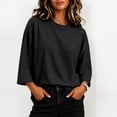 thumbnail image 2 of Hurxie Womens T-Shirt Casual 3/4 Sleeve Boxy Tops Loose Fit Crew Neck Basic Shirts Black,XL, 2 of 7