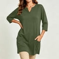 thumbnail image 5 of Women's Plus 3/4 Sleeve Tunic Tops Notch V Neck Flowy Blouses Loose Fit Long Shirts with Pockets to Wear with Leggings Office Daily Wear, Army Green, L, 5 of 8