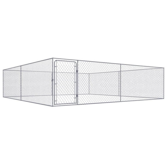 vidaXL Large Outdoor Dog Kennel Galvanized Steel Dog Crate Playpen