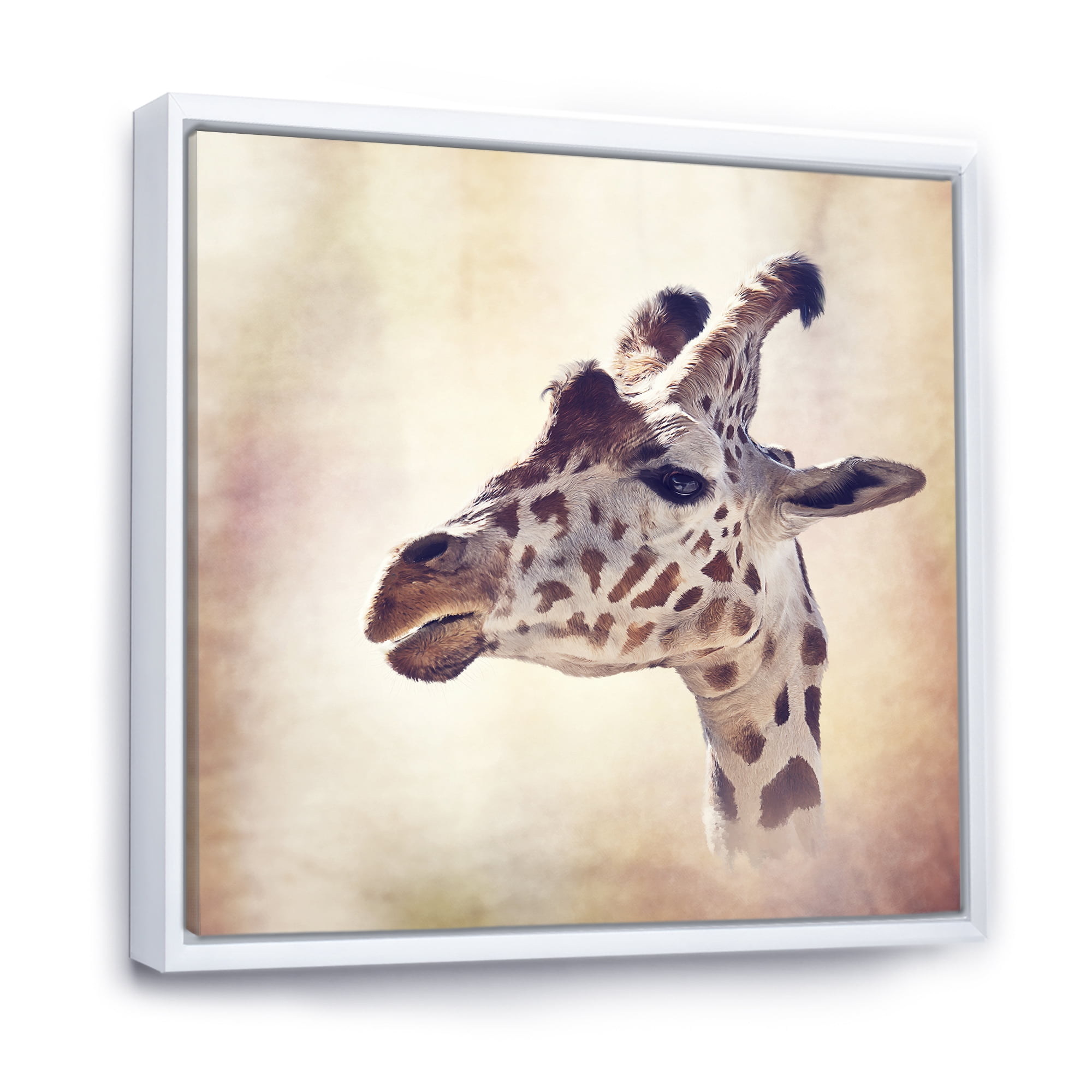 Designart 'Close Up Portrait of A Giraffe VII' Farmhouse Framed Canvas Wall Art Print