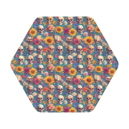 

Lukts Skull sunflower daisy Leather Drinks Coasters Set of 6 Suitable or Drinks Furniture Protection and Easy Clean up