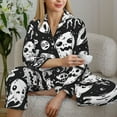 thumbnail image 6 of Salouo Black White Spooky Ghosts Pattern Women's Pajamas Set Long Sleeve Button Down Sleepwear Soft Pj Lounge Sets for women 2 Piece Pjs Set with Long Pants-Medium, 6 of 7