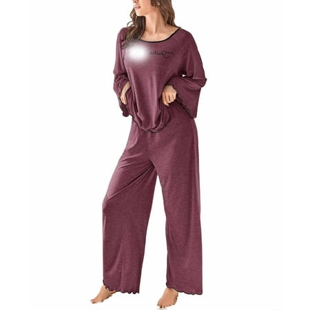 

Casual Letter Round Neck Pant Sets Long Sleeve Mauve Purple Womens Pajama Sets (Women s)