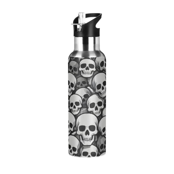 ALAZA Skulls Water Bottle Insulated Flask Stainless Steel Straw Lid 20 oz