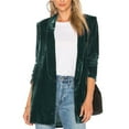 thumbnail image 2 of IROINNID Women's Mid-Length Open Front Jacket Turndown Lapel Solid Color Long Sleeve Leisure Button Winter Turndown Outerwear, Green, 2 of 7