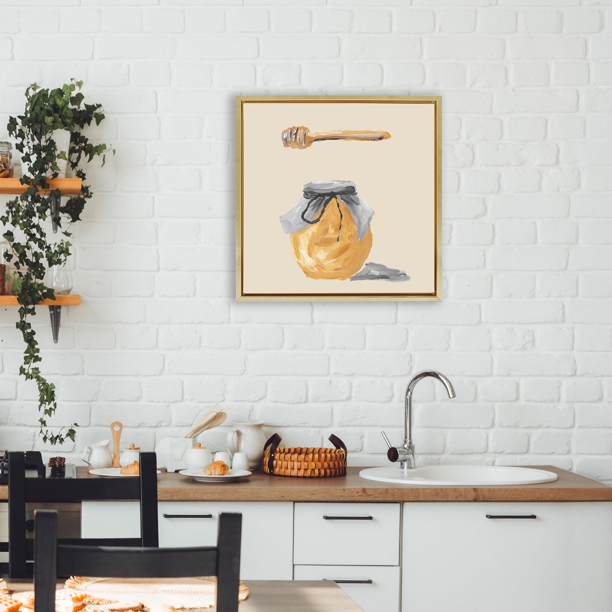Stupell Industries Honey Jar over Tan Gold Framed Floater Canvas Wall Art, design by Lucille Price