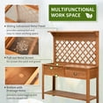 thumbnail image 4 of Outsunny Garden Potting Bench, Outdoor Wooden Workstation Table w/ Metal Screen, Drawer, Hooks, Storage Shelf, and Lattice Back for Patio and Porch, 4 of 9