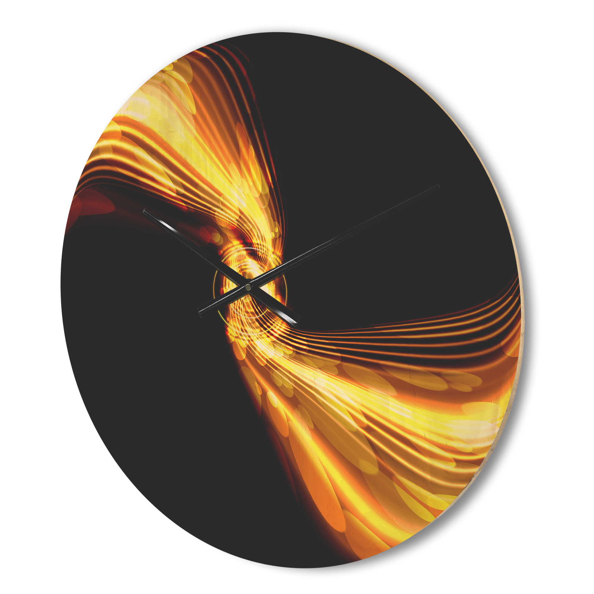 Designart 'Glowing Circles and Golden Lines' Modern Wood Wall Clock